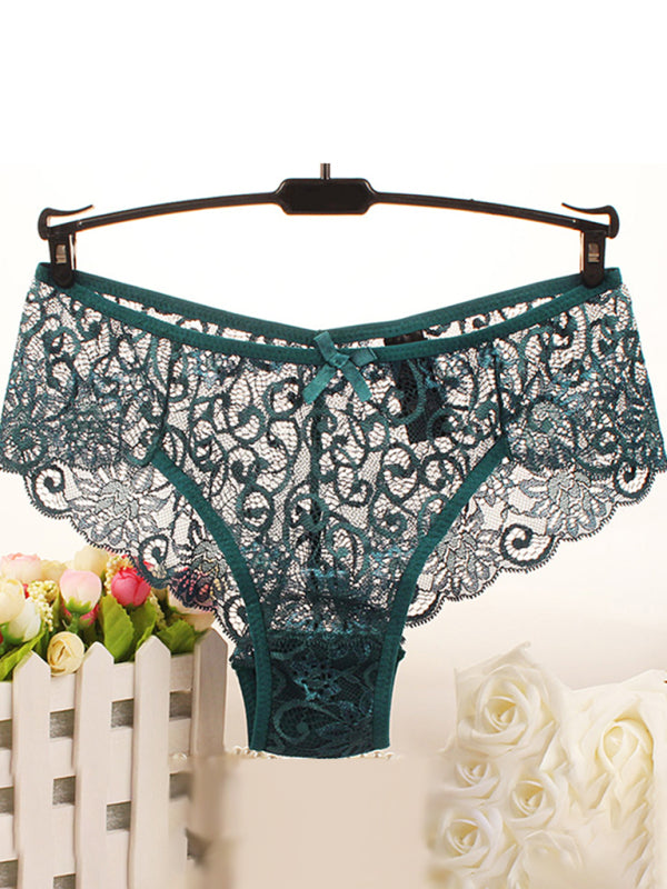 Floral Low-Waist Knit Panties – High Elasticity & Lace Trim Comfort