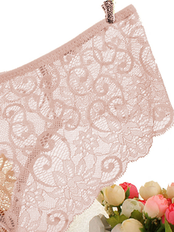 Floral Low-Waist Knit Panties – High Elasticity & Lace Trim Comfort