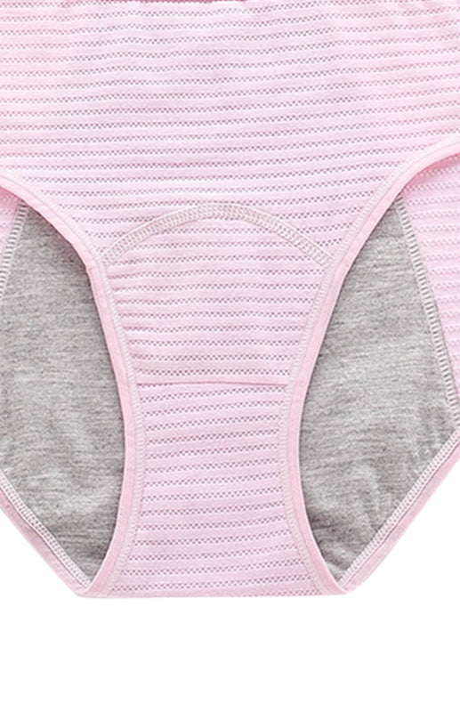 Striped Mid-Waist Cotton Menstrual Briefs – Leak-Proof & Breathable