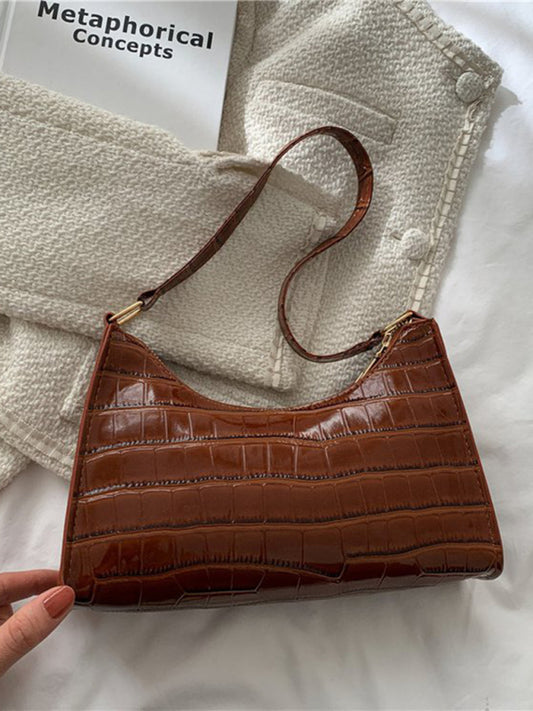 Embossed Stone Pattern Shoulder Handbag