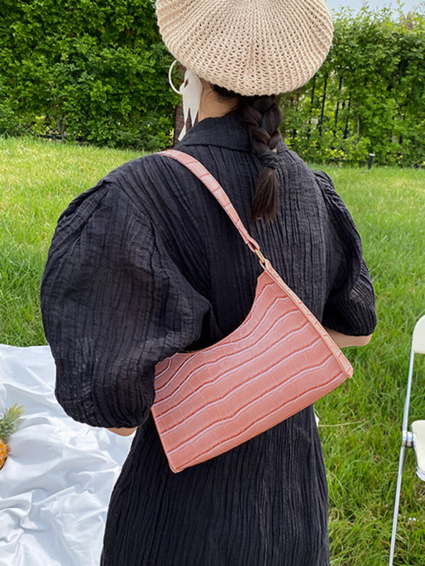 Embossed Stone Pattern Shoulder Handbag
