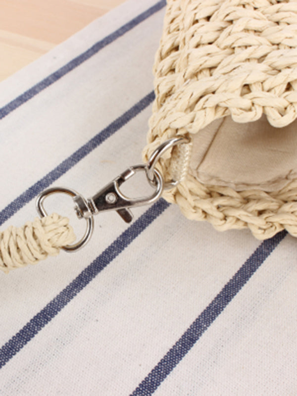 Half Round Woven Straw Beach Bag for Women