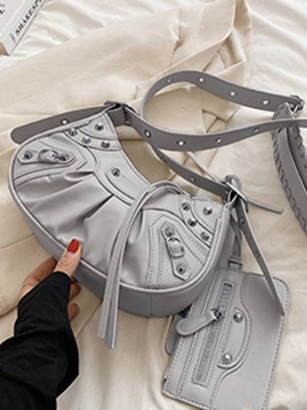 Rivet Pleated PU Shoulder Messenger Bag