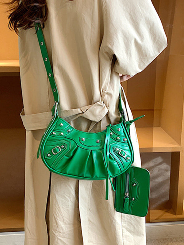Rivet Pleated PU Shoulder Messenger Bag
