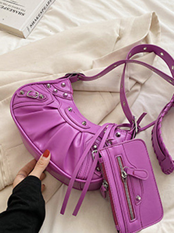 Rivet Pleated PU Shoulder Messenger Bag