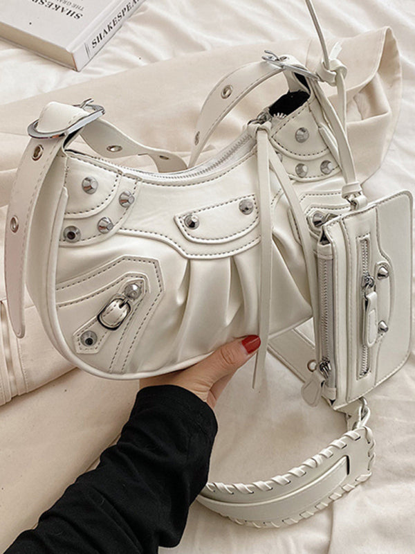 Rivet Pleated PU Shoulder Messenger Bag