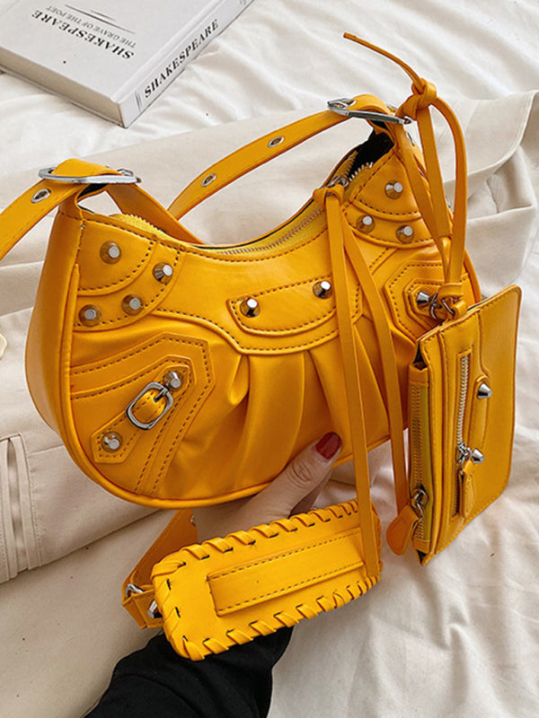 Rivet Pleated PU Shoulder Messenger Bag
