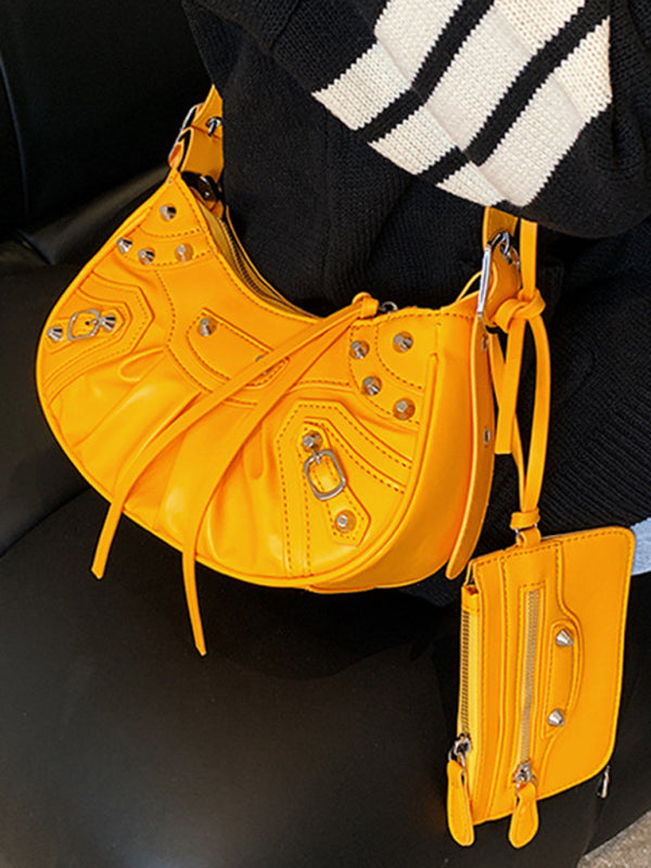 Rivet Pleated PU Shoulder Messenger Bag