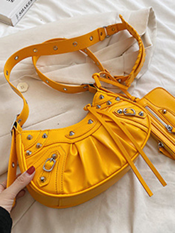 Rivet Pleated PU Shoulder Messenger Bag
