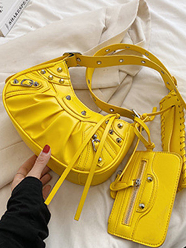 Rivet Pleated PU Shoulder Messenger Bag