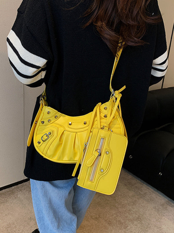 Rivet Pleated PU Shoulder Messenger Bag