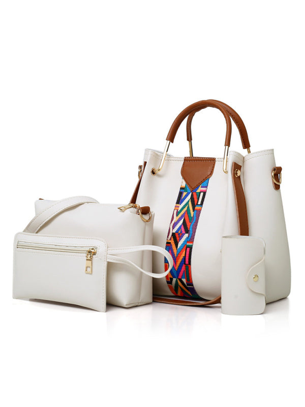 4-Piece PU Leather Shoulder & Bucket Bag Set