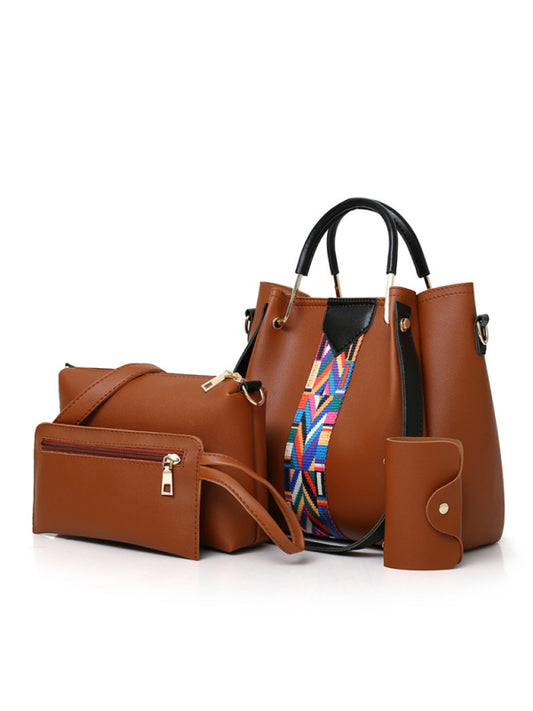 4-Piece PU Leather Shoulder & Bucket Bag Set