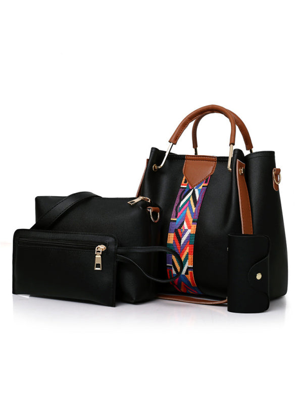 4-Piece PU Leather Shoulder & Bucket Bag Set