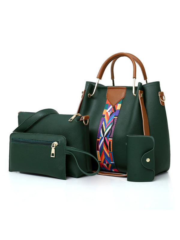 4-Piece PU Leather Shoulder & Bucket Bag Set