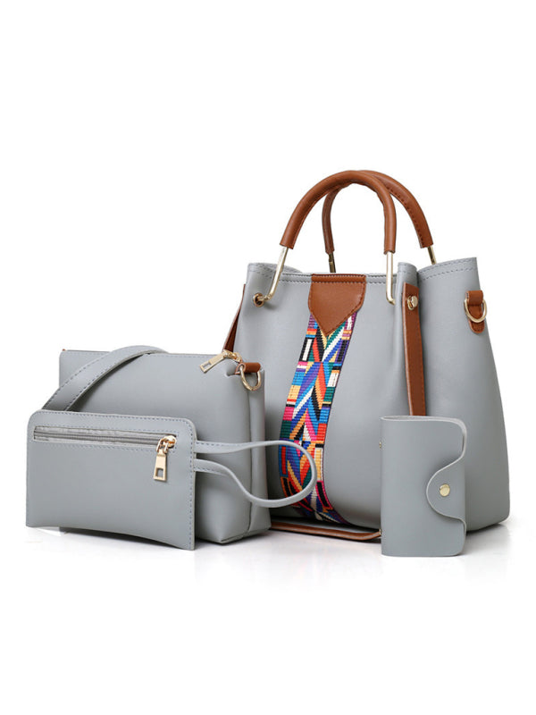 4-Piece PU Leather Shoulder & Bucket Bag Set