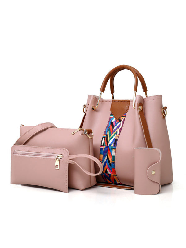4-Piece PU Leather Shoulder & Bucket Bag Set