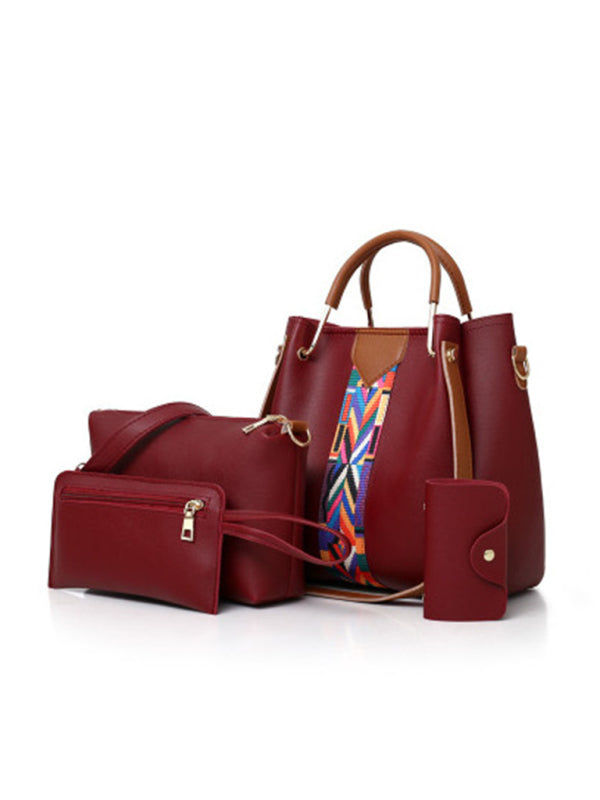 4-Piece PU Leather Shoulder & Bucket Bag Set