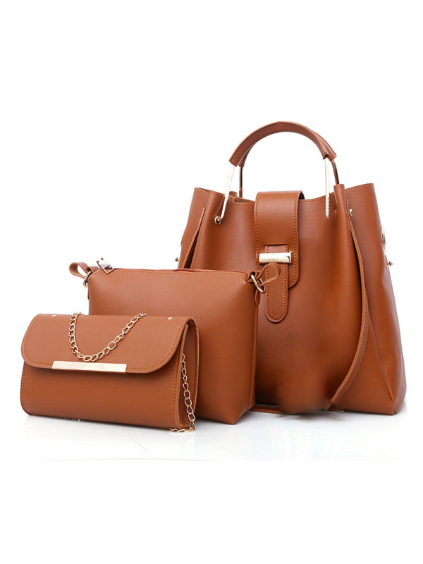 3-Piece PU Leather Bucket Shoulder Handbag Set