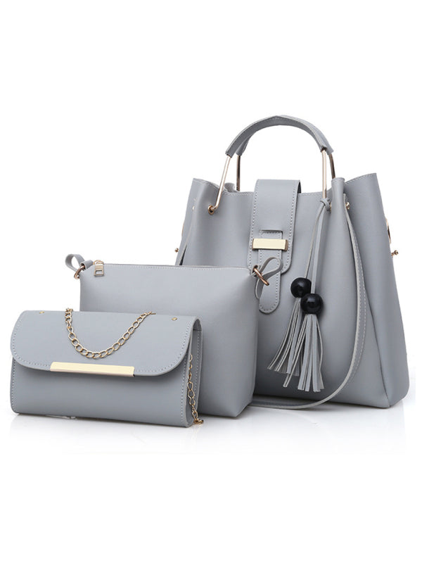 3-Piece PU Leather Bucket Shoulder Handbag Set