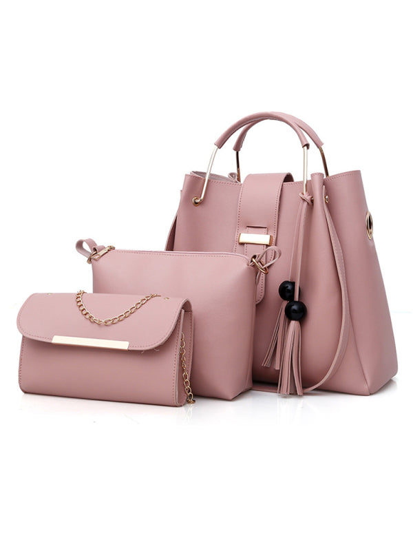 3-Piece PU Leather Bucket Shoulder Handbag Set