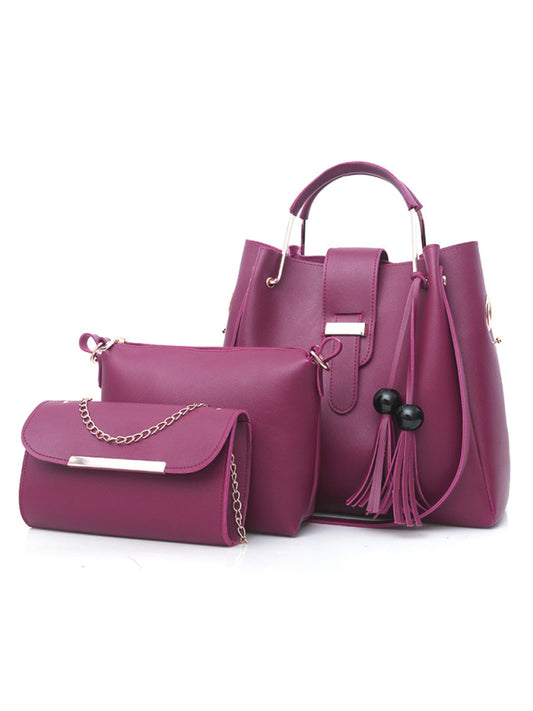 3-Piece PU Leather Bucket Shoulder Handbag Set