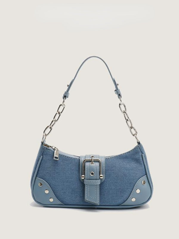 Retro Textured PU Baguette Shoulder Bag