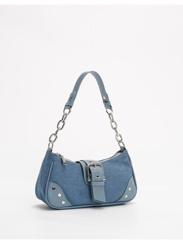 Retro Textured PU Baguette Shoulder Bag