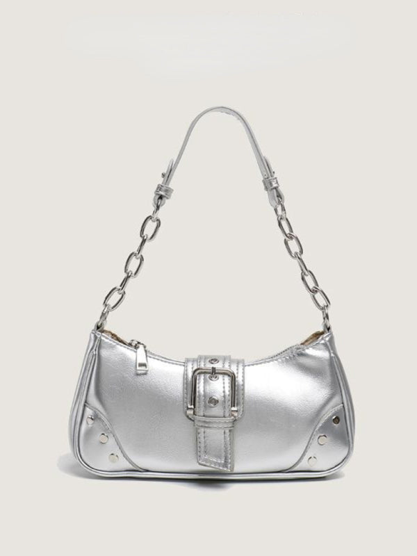 Retro Textured PU Baguette Shoulder Bag
