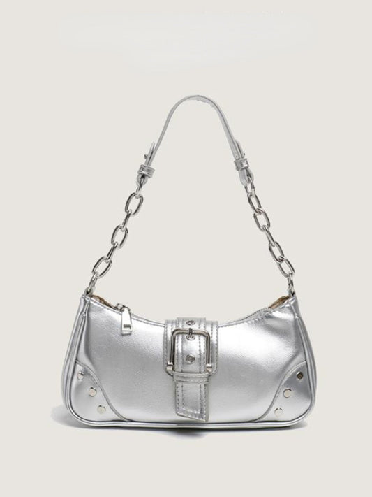 Retro Textured PU Baguette Shoulder Bag