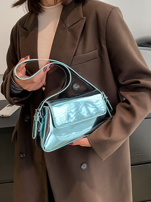 Glossy Patent Leather Baguette Shoulder Bag