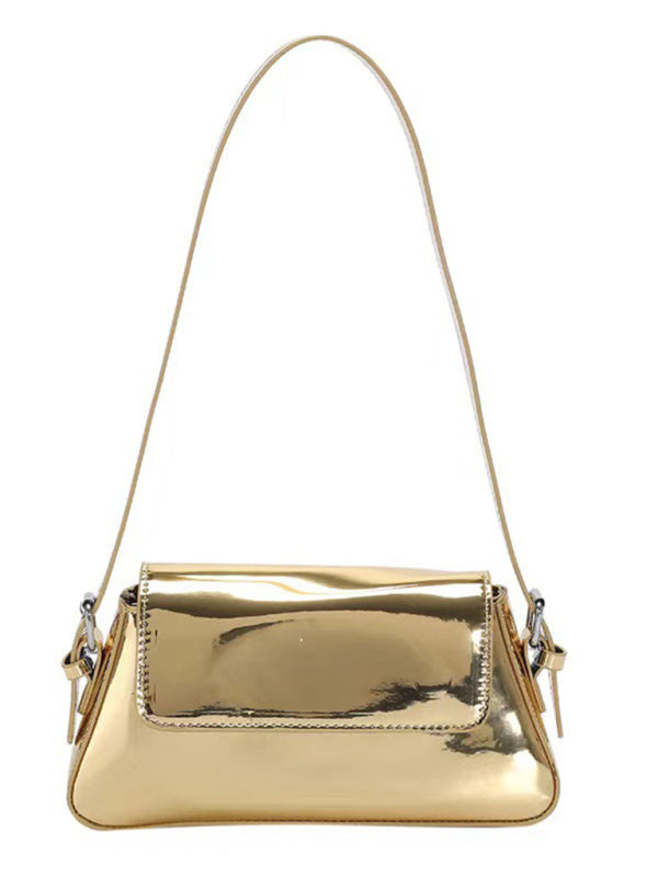 Glossy Patent Leather Baguette Shoulder Bag