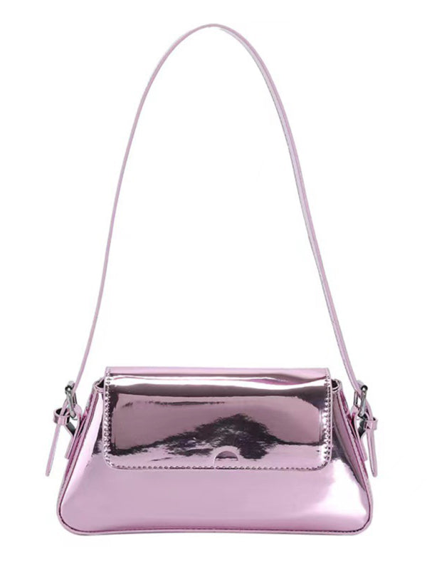Glossy Patent Leather Baguette Shoulder Bag