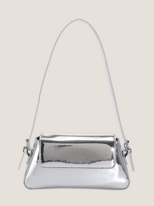 Glossy Patent Leather Baguette Shoulder Bag