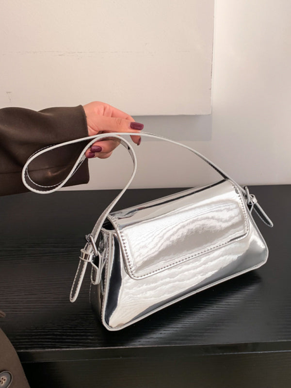 Glossy Patent Leather Baguette Shoulder Bag