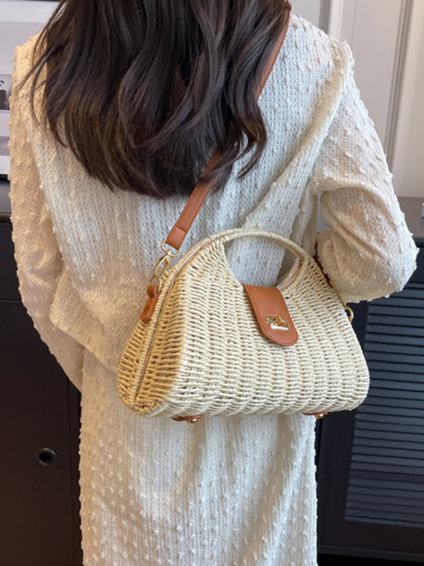Mori Style Straw Colorblock Tote Bag
