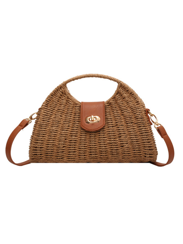 Mori Style Straw Colorblock Tote Bag