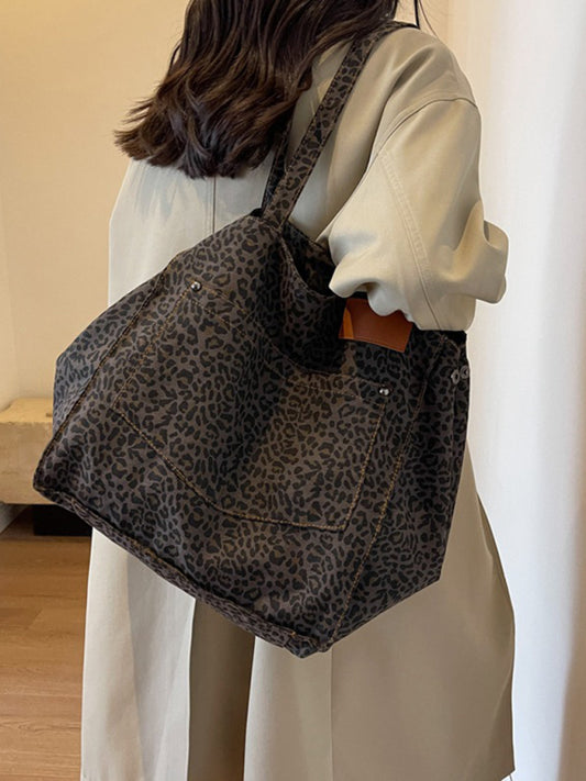 Leopard Print Canvas Tote Bag – Large Capacity