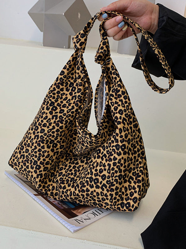 Leopard Print Canvas Shoulder Tote Bag