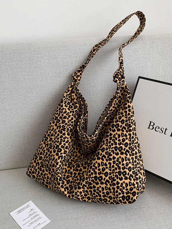 Leopard Print Canvas Shoulder Tote Bag