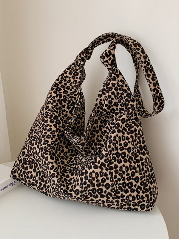 Leopard Print Canvas Shoulder Tote Bag