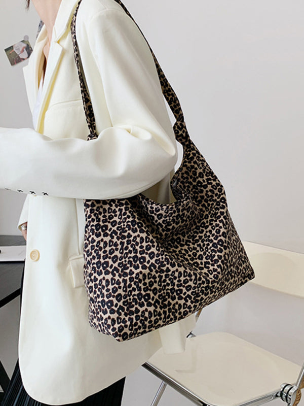 Leopard Print Canvas Shoulder Tote Bag