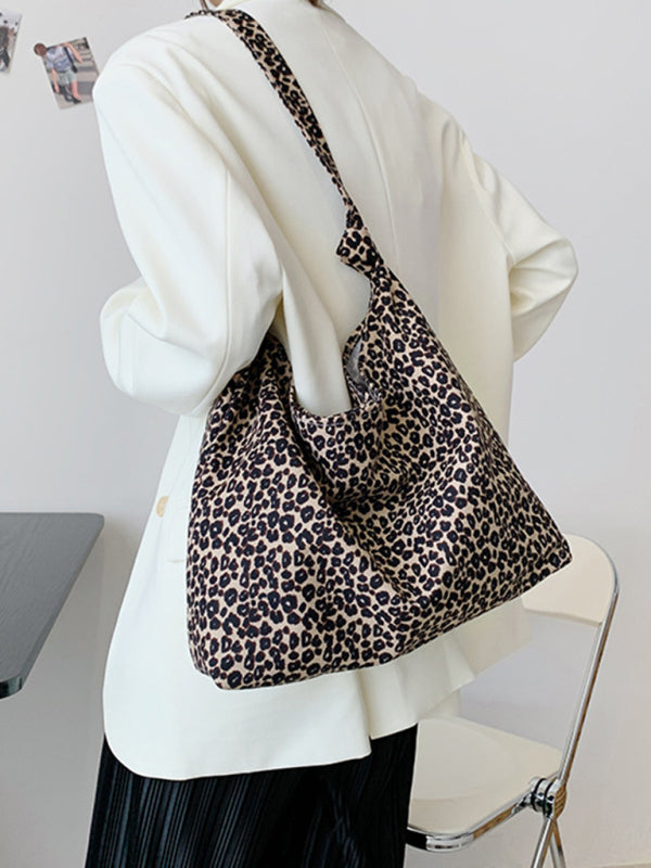 Leopard Print Canvas Shoulder Tote Bag