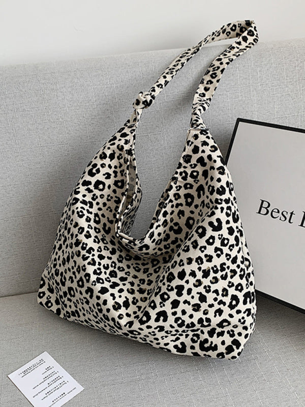 Leopard Print Canvas Shoulder Tote Bag