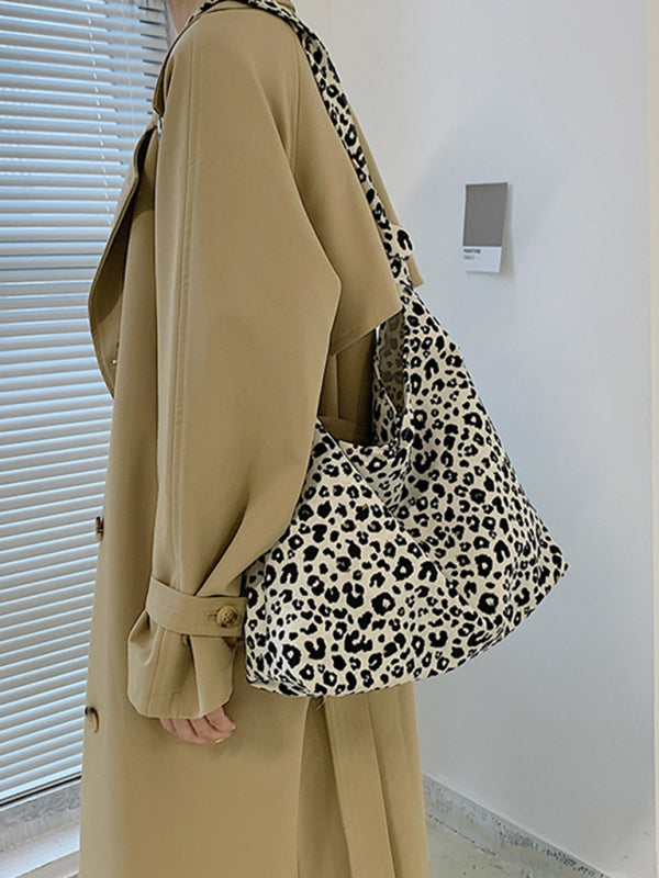 Leopard Print Canvas Shoulder Tote Bag