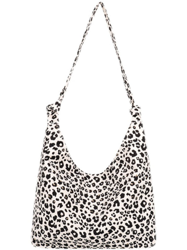 Leopard Print Canvas Shoulder Tote Bag