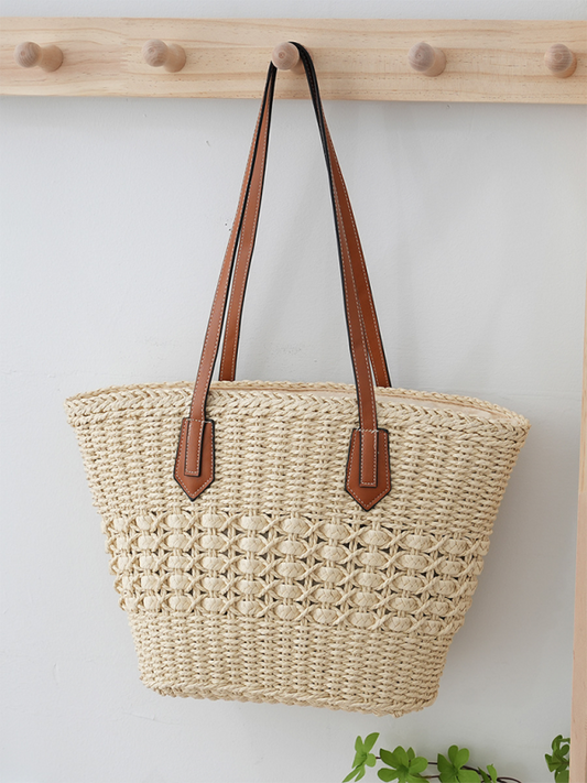 Straw Shoulder Tote Bag – Beach Vacation Handbag