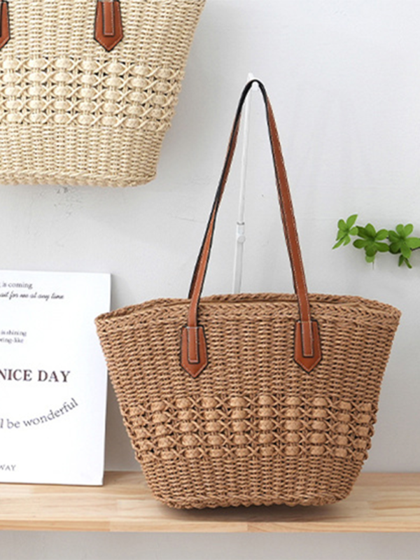 Straw Shoulder Tote Bag – Beach Vacation Handbag