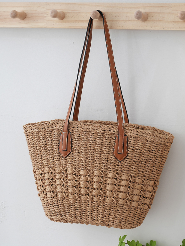 Straw Shoulder Tote Bag – Beach Vacation Handbag