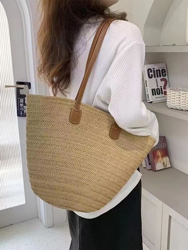 Woven Straw Shoulder Tote Beach Bag